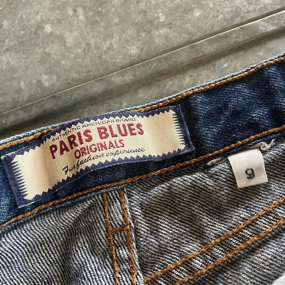 Paris Blues Originals Flare Denim Jeans Sz 9 Vintage 90s Y2K Bootcut Dark Blue